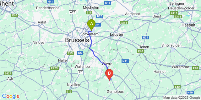 Map: Brussels Zaventem Airport (BRU) to Blanmont