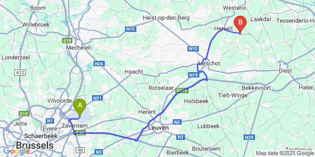 Map: Brussels Zaventem Airport (BRU) to Blauberg