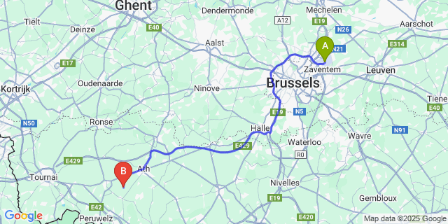 Map: Brussels Zaventem Airport (BRU) to Blicquy