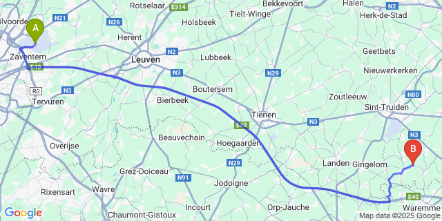 Map: Brussels Zaventem Airport (BRU) to Boekhout