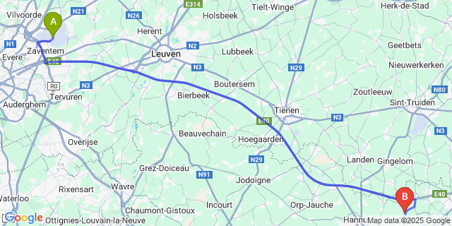 Map: Brussels Zaventem Airport (BRU) to Boëlhe