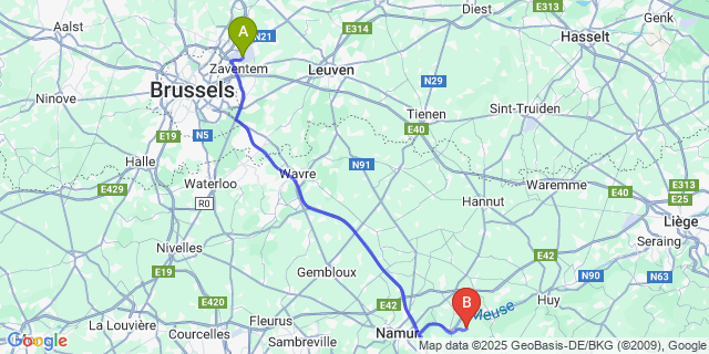 Map: Brussels Zaventem Airport (BRU) to Bonneville