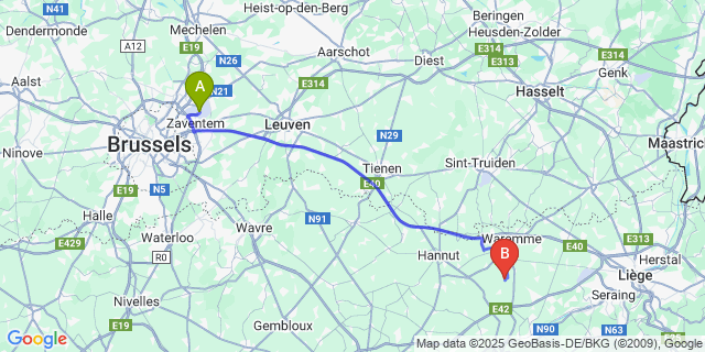 Map: Brussels Zaventem Airport (BRU) to Borlez