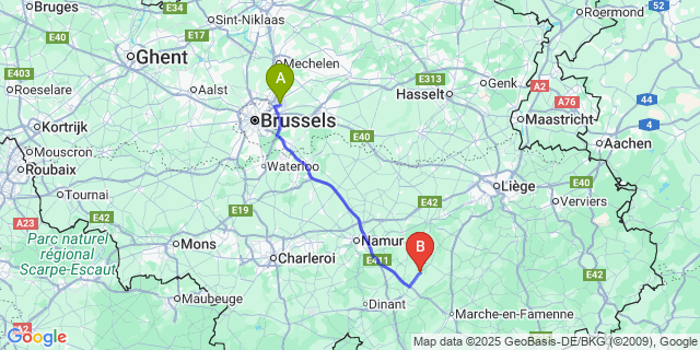 Map: Brussels Zaventem Airport (BRU) to Bormenville