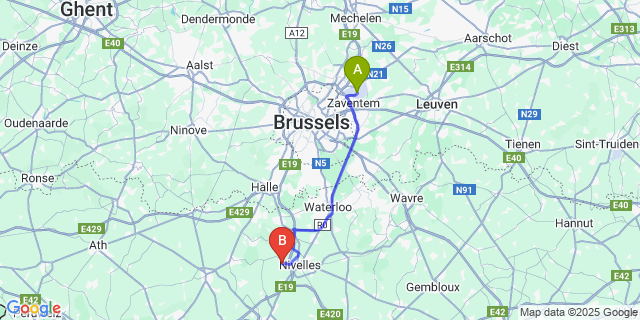 Map: Brussels Zaventem Airport (BRU) to Bornival
