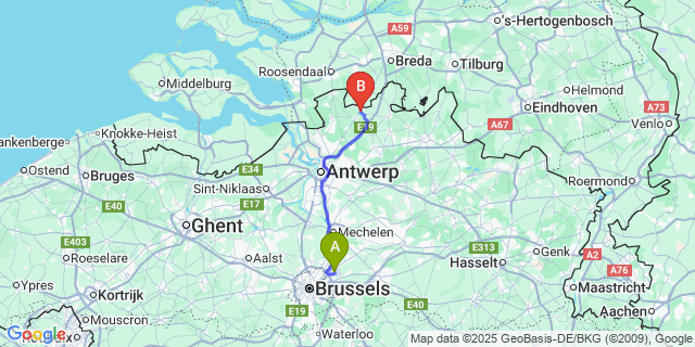 Map: Brussels Zaventem Airport (BRU) to Braken