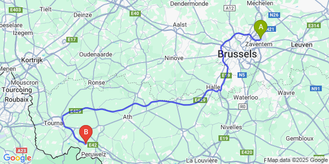 Map: Brussels Zaventem Airport (BRU) to Brasménil