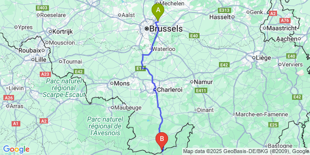 Map: Brussels Zaventem Airport (BRU) to Bruly