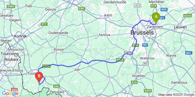 Map: Brussels Zaventem Airport (BRU) to Bruyelle