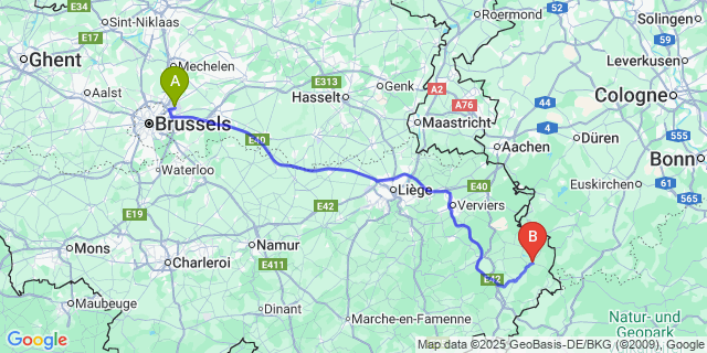 Map: Brussels Zaventem Airport (BRU) to Bullange