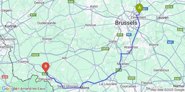 Map: Brussels Zaventem Airport (BRU) to Bury
