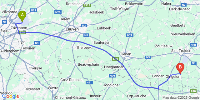 Map: Brussels Zaventem Airport (BRU) to Buvingen