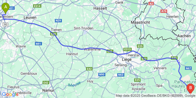 Map: Brussels Zaventem Airport (BRU) to Champagne