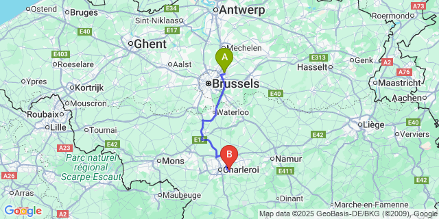 Map: Brussels Zaventem Airport (BRU) to Châtelet