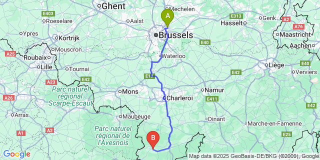 Map: Brussels Zaventem Airport (BRU) to Chimay