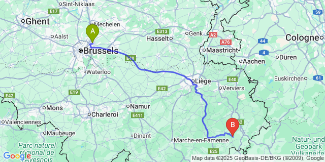 Map: Brussels Zaventem Airport (BRU) to Commanster