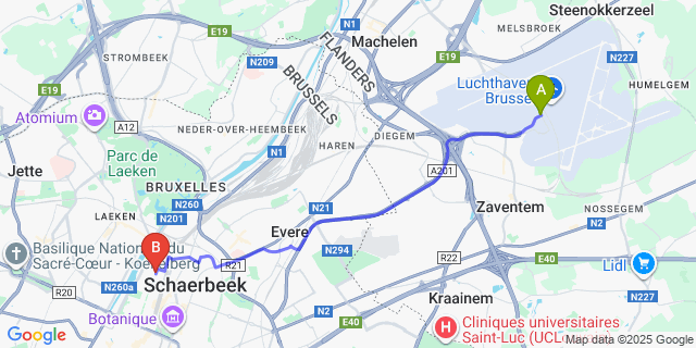 Map: Brussels Zaventem Airport (BRU) to Condo Gardens Brussels