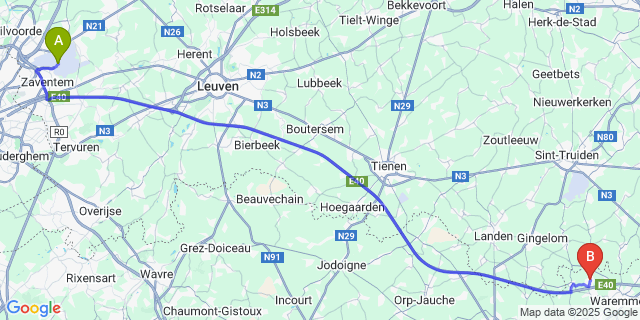 Map: Brussels Zaventem Airport (BRU) to Corswarem