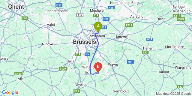 Map: Brussels Zaventem Airport (BRU) to Couture-Saint-Germain