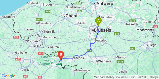 Map: Brussels Zaventem Airport (BRU) to Crespin