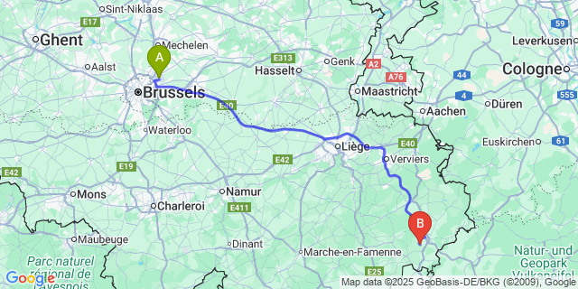 Map: Brussels Zaventem Airport (BRU) to Crombach