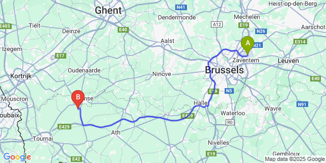 Map: Brussels Zaventem Airport (BRU) to Dergneau