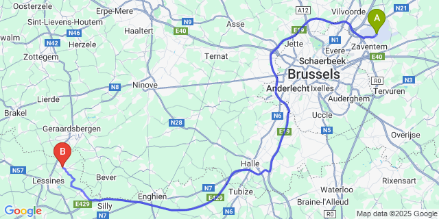 Map: Brussels Zaventem Airport (BRU) to Deux-Acren