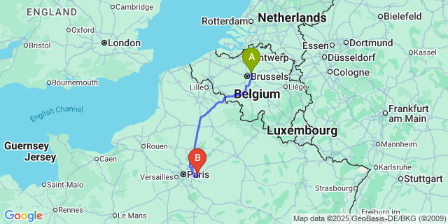 Map: Brussels Zaventem Airport (BRU) to Disneyland