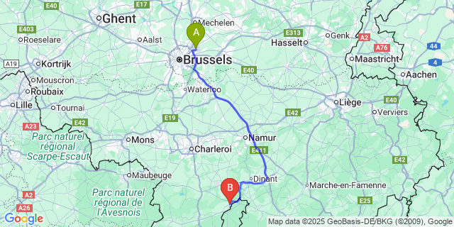 Map: Brussels Zaventem Airport (BRU) to Doische