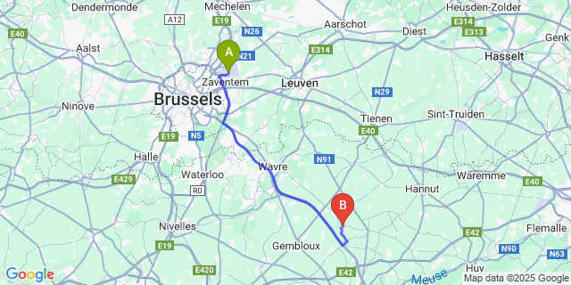Map: Brussels Zaventem Airport (BRU) to Éghezée2