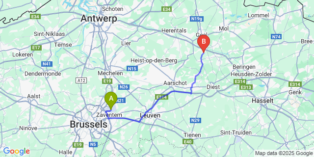 Map: Brussels Zaventem Airport (BRU) to Eindhout