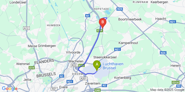Map: Brussels Zaventem Airport (BRU) to Elewijt