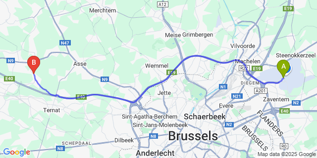 Map: Brussels Zaventem Airport (BRU) to Essene