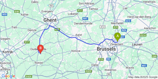 Map: Brussels Zaventem Airport (BRU) to Etikhove