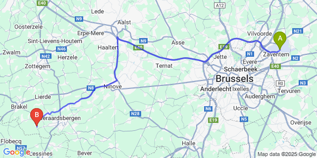 Map: Brussels Zaventem Airport (BRU) to Everbeek
