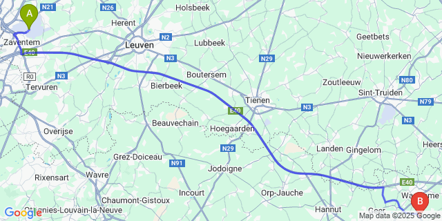 Map: Brussels Zaventem Airport (BRU) to Faimes