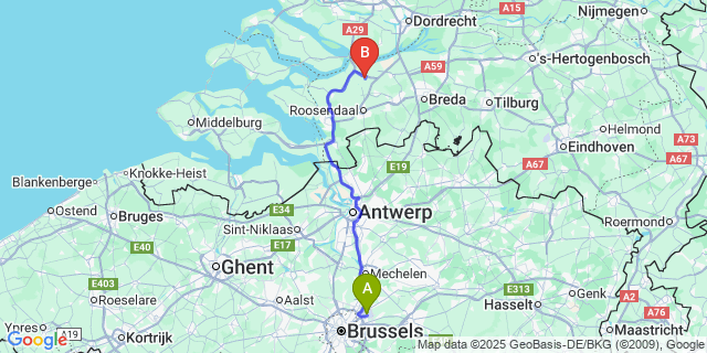 Map: Brussels Zaventem Airport (BRU) to Fijnaart
