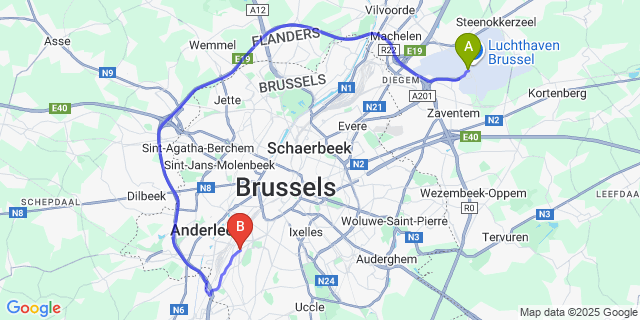 Map: Brussels Zaventem Airport (BRU) to Forest