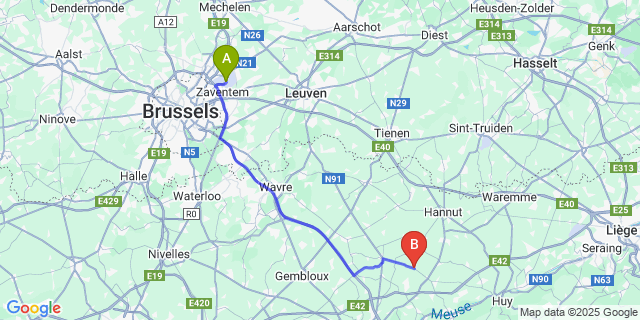 Map: Brussels Zaventem Airport (BRU) to Forville