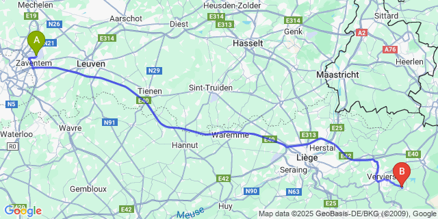 Map: Brussels Zaventem Airport (BRU) to Foyr