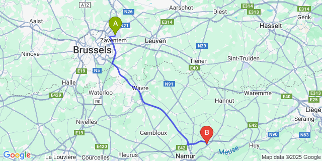 Map: Brussels Zaventem Airport (BRU) to Franc-Waret
