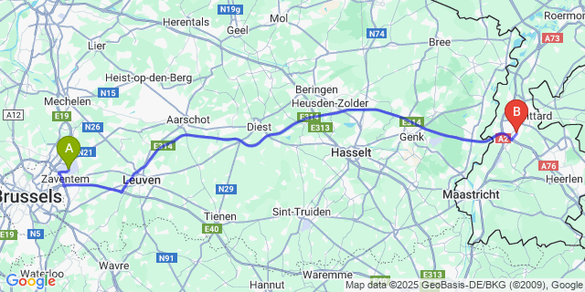 Map: Brussels Zaventem Airport (BRU) to Geleen