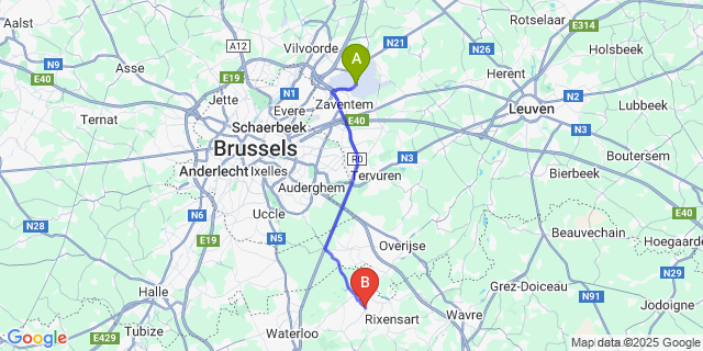 Map: Brussels Zaventem Airport (BRU) to Genval