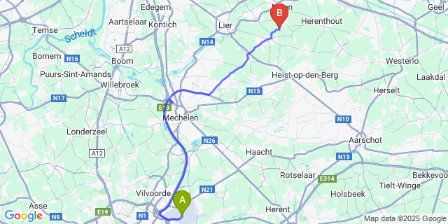 Map: Brussels Zaventem Airport (BRU) to Gestel