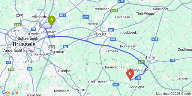 Map: Brussels Zaventem Airport (BRU) to Gobertange