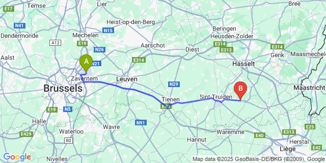 Map: Brussels Zaventem Airport (BRU) to Gotem