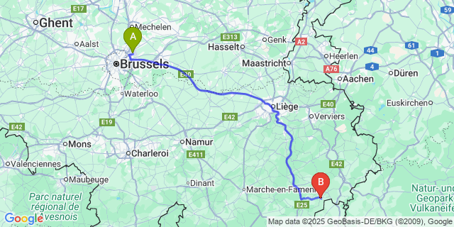 Map: Brussels Zaventem Airport (BRU) to Gouvy