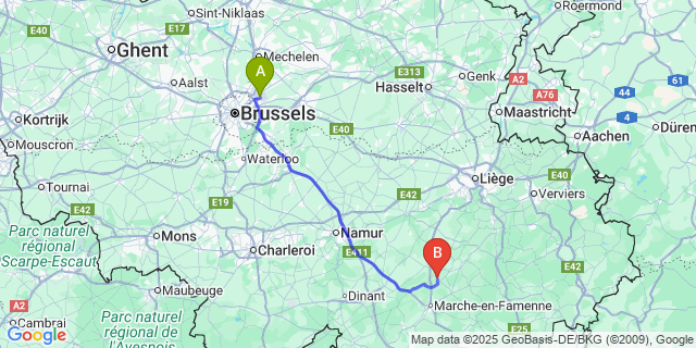 Map: Brussels Zaventem Airport (BRU) to Grande Enneille