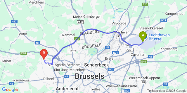Map: Brussels Zaventem Airport (BRU) to Groot Bijgaarden