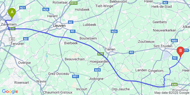 Map: Brussels Zaventem Airport (BRU) to Groot-Gelmen